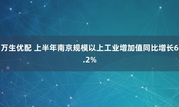 万生优配 上半年南京规模以上工业增加值同比增长6.2%